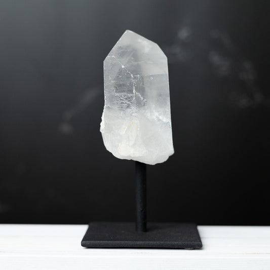 Clear Quartz Crystal Point on Stand, Natural Crystal Tower, Mounted Stone Specimen, Crystal Gift