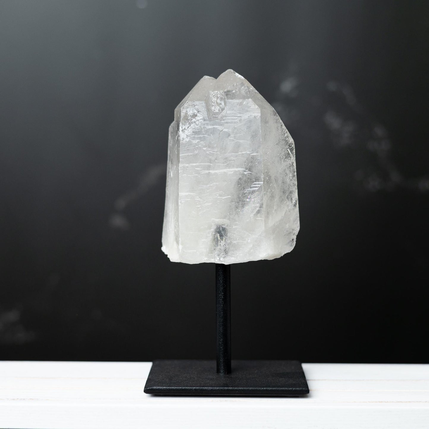 Clear Quartz Crystal Point on Stand, Natural Crystal Tower, Mounted Stone Specimen, Crystal Gift
