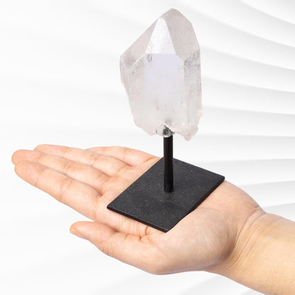 Clear Quartz Crystal Point on Stand, Natural Crystal Tower, Mounted Stone Specimen, Crystal Gift