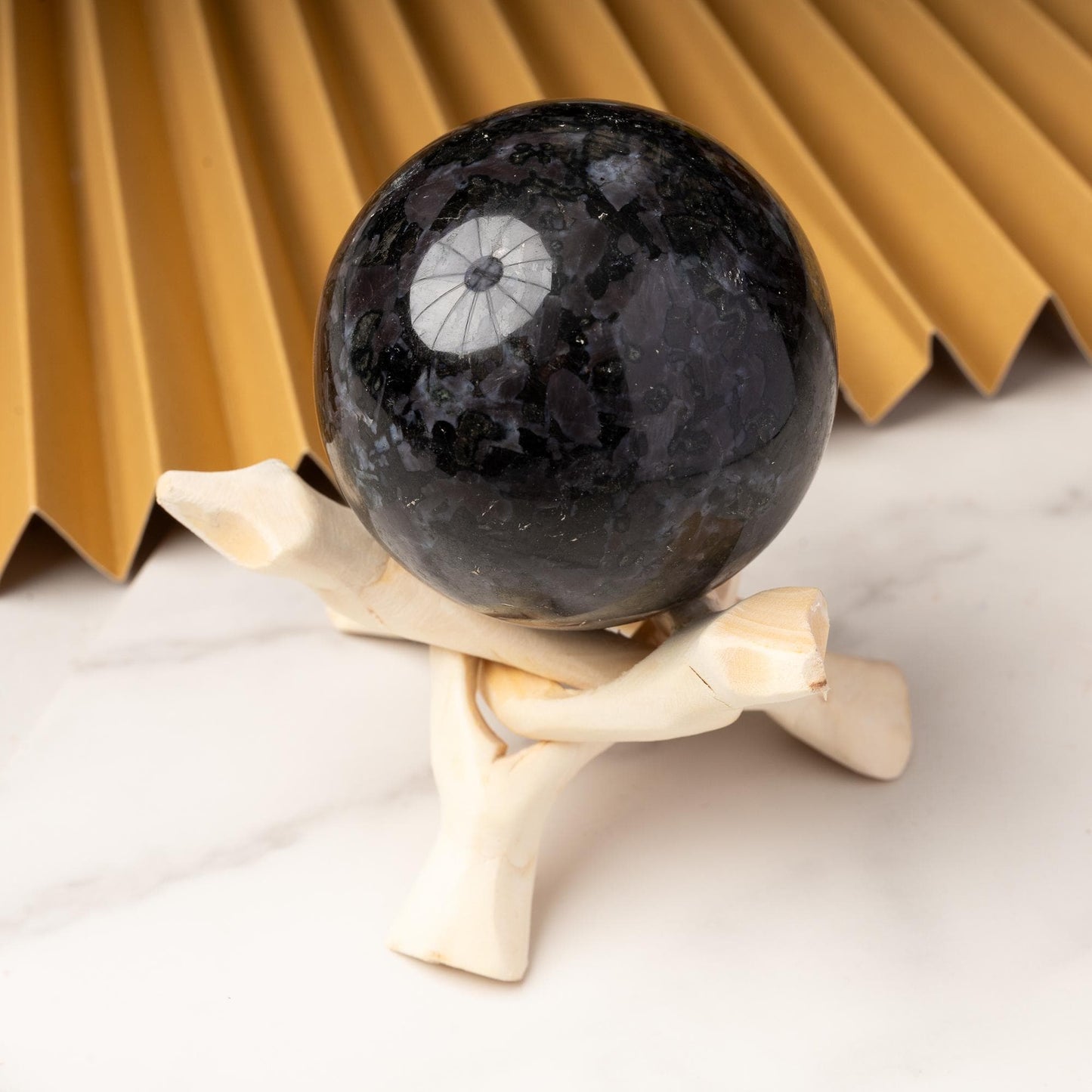 Indigo Gabbro Sphere with Stand, Polished Crystal Ball, Natural Stone Specimen, Sphere Decor, Crystal Gift