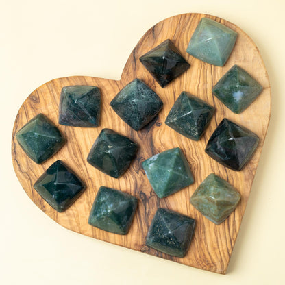 Moss Agate Mini Pyramid, Polished Crystal Pyramid, Natural Stone, Small Crystal Decor, Crystal Gift