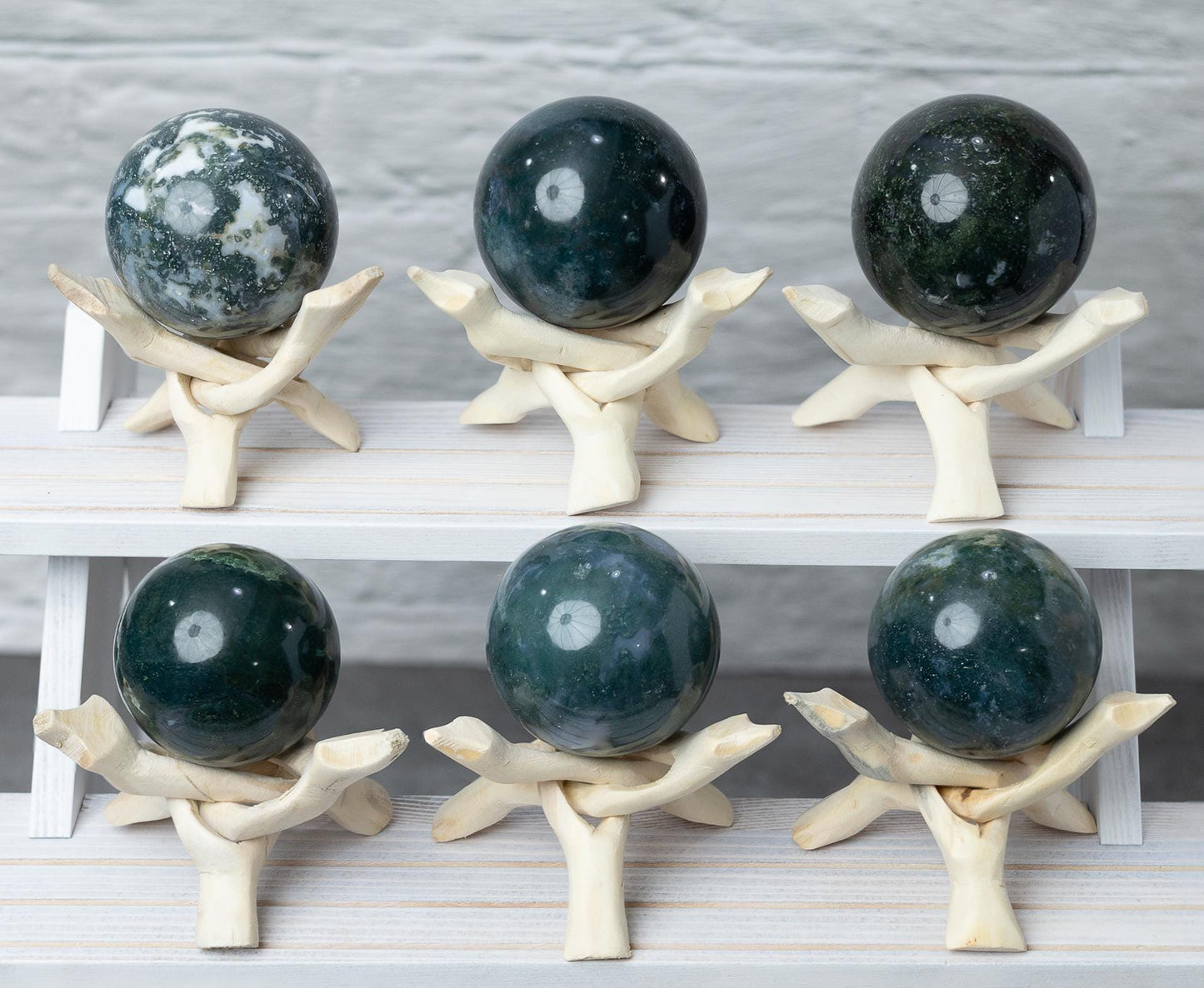 Moss Agate Sphere with Stand, Polished Crystal Ball, Natural Stone Specimen, Sphere Decor, Crystal Gift, Choose Size