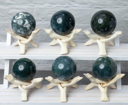 Moss Agate Sphere with Stand, Polished Crystal Ball, Natural Stone Specimen, Sphere Decor, Crystal Gift, Choose Size