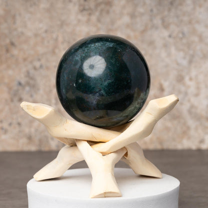 Moss Agate Sphere with Stand, Polished Crystal Ball, Natural Stone Specimen, Sphere Decor, Crystal Gift, Choose Size