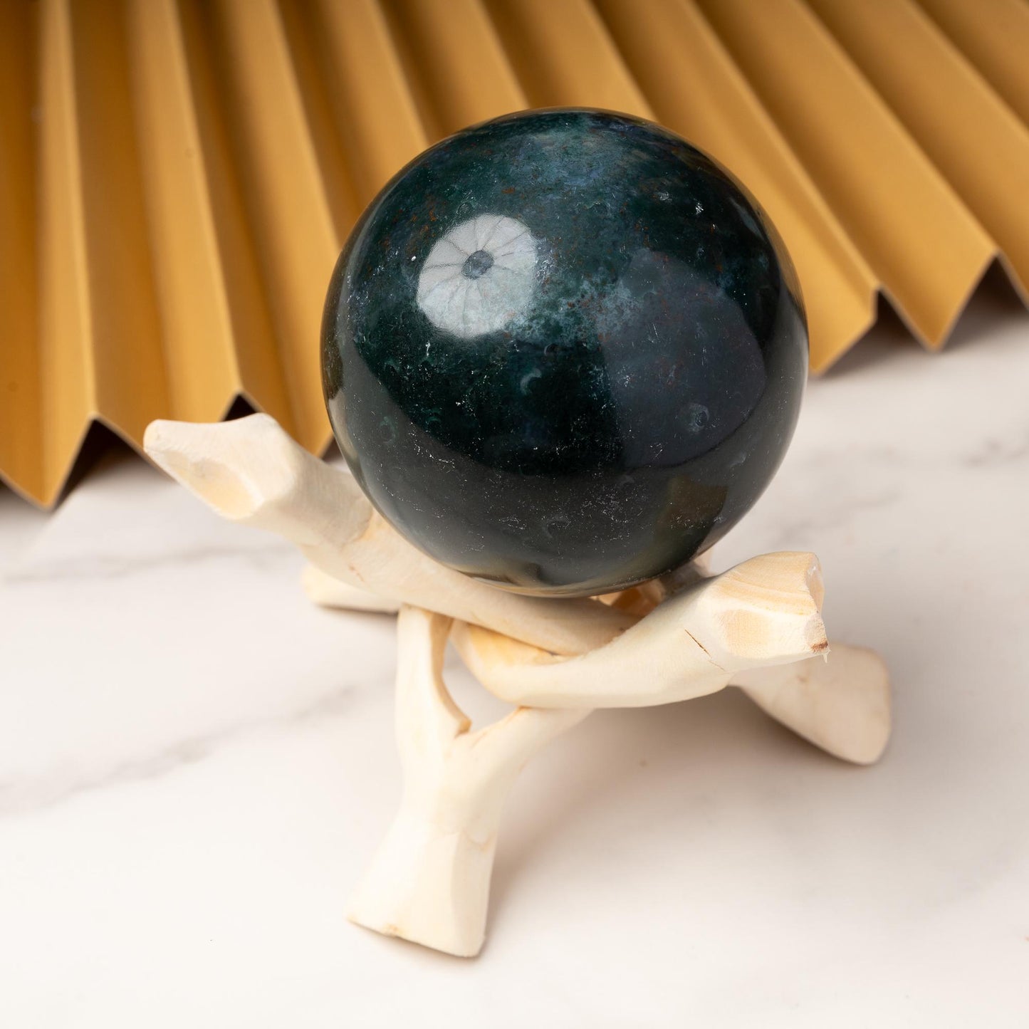 Moss Agate Sphere with Stand, Polished Crystal Ball, Natural Stone Specimen, Sphere Decor, Crystal Gift, Choose Size