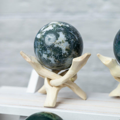 Moss Agate Sphere with Stand, Polished Crystal Ball, Natural Stone Specimen, Sphere Decor, Crystal Gift, Choose Size
