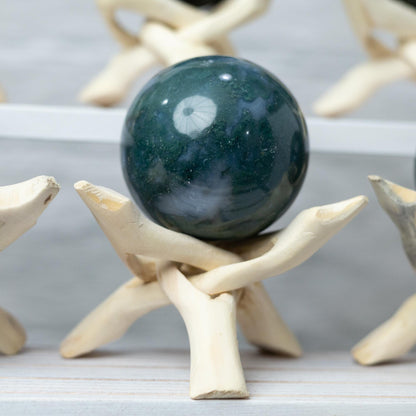 Moss Agate Sphere with Stand, Polished Crystal Ball, Natural Stone Specimen, Sphere Decor, Crystal Gift, Choose Size
