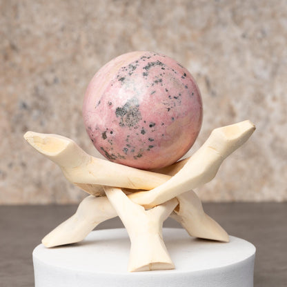 Rhodonite Sphere with Stand, Pink and White Crystal Ball, Natural Stone Specimen, Sphere Decor, Crystal Gift