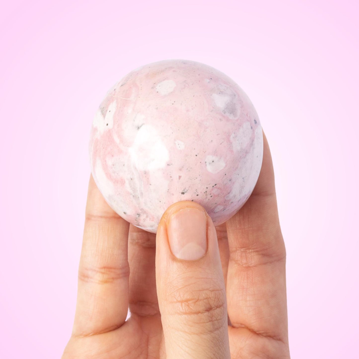 Rhodonite Sphere with Stand, Pink and White Crystal Ball, Natural Stone Specimen, Sphere Decor, Crystal Gift
