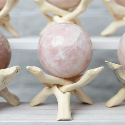 Rose Quartz Sphere with Stand, Polished Pink Crystal Ball, Natural Stone Specimen, Sphere Decor, Crystal Gift, Choose Size