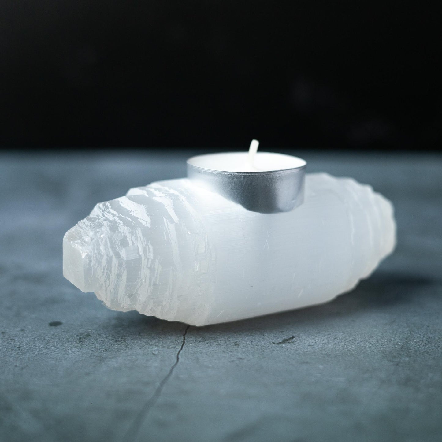 Selenite Log Candle Holder, Rough Cut Crystal Tea Light Holder, Selenite Crystal Decor, Crystal Gift
