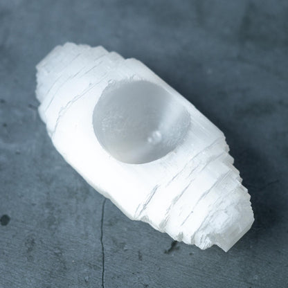 Selenite Log Candle Holder, Rough Cut Crystal Tea Light Holder, Selenite Crystal Decor, Crystal Gift