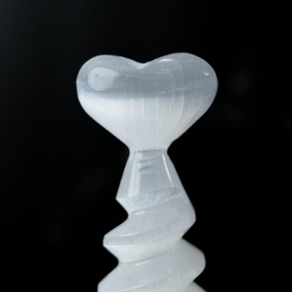 Selenite Spiral Tower with Heart Top, Selenite Crystal Tower, Natural Crystal Decor, Crystal Gift, Choose Size