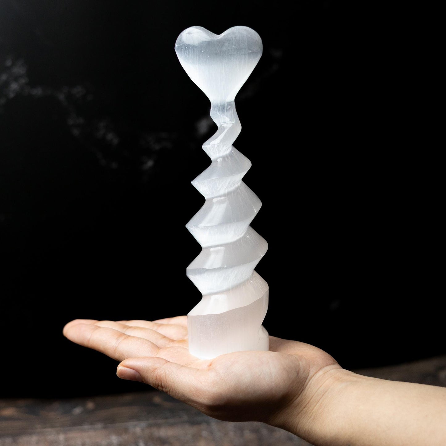Selenite Spiral Tower with Heart Top, Selenite Crystal Tower, Natural Crystal Decor, Crystal Gift, Choose Size
