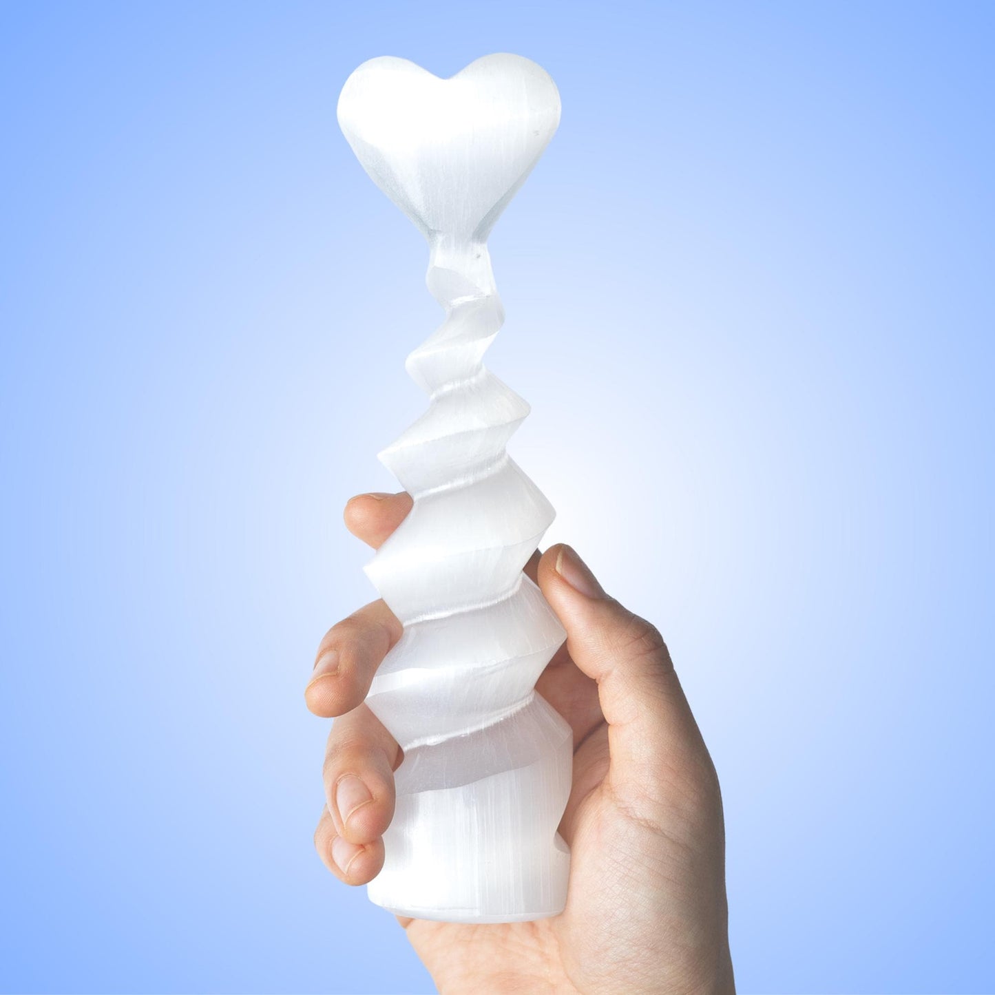 Selenite Spiral Tower with Heart Top, Selenite Crystal Tower, Natural Crystal Decor, Crystal Gift, Choose Size