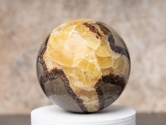 Septarian Sphere with Stand, Polished Septarian Crystal Ball, Natural Stone Specimen, Crystal Decor & Gift, Choose Size