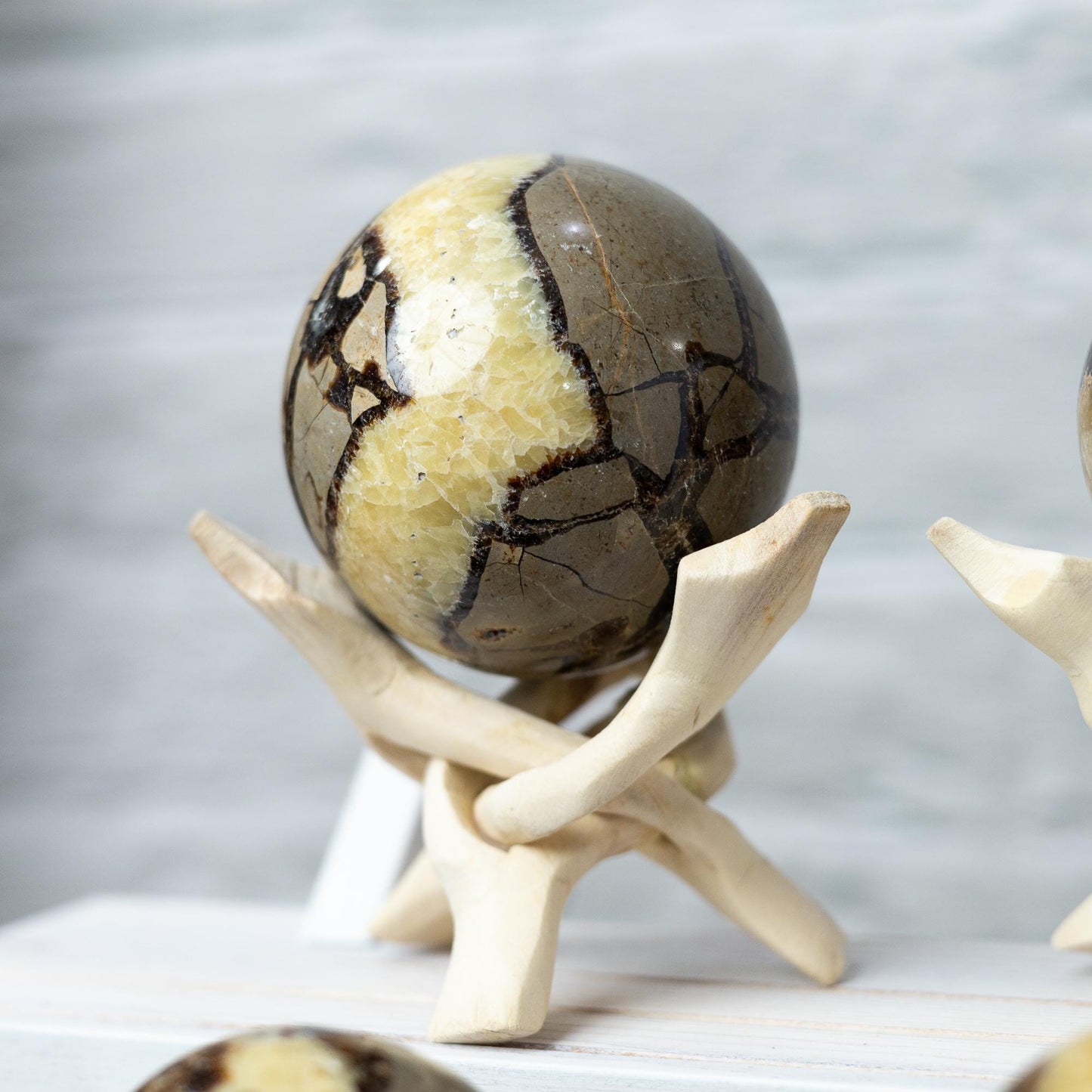 Septarian Sphere with Stand, Polished Septarian Crystal Ball, Natural Stone Specimen, Crystal Decor & Gift, Choose Size