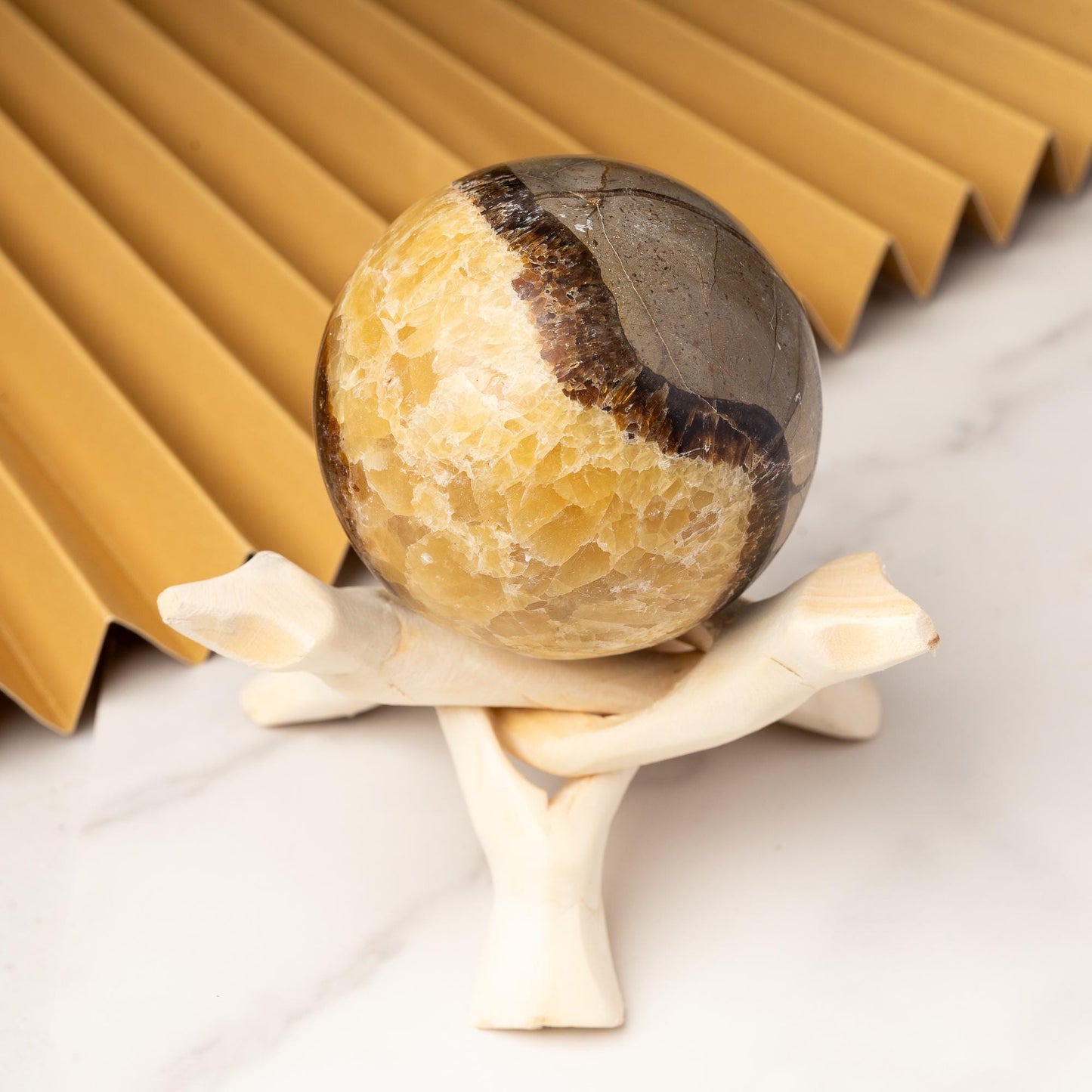 Septarian Sphere with Stand, Polished Septarian Crystal Ball, Natural Stone Specimen, Crystal Decor & Gift, Choose Size