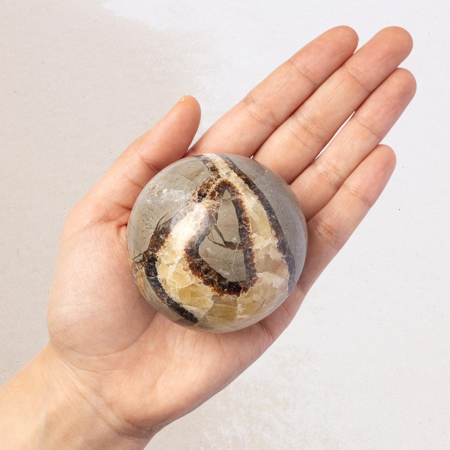 Septarian Sphere with Stand, Polished Septarian Crystal Ball, Natural Stone Specimen, Crystal Decor & Gift, Choose Size