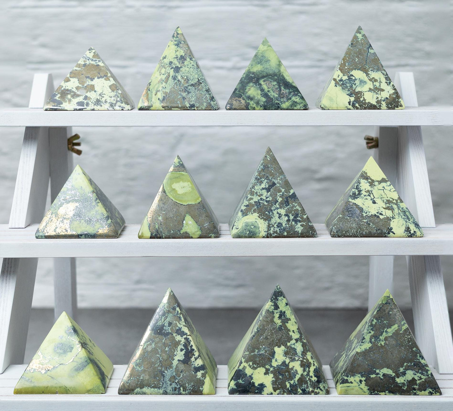 Serpentine with Pyrite Pyramid, Polished Serpentine Crystal Pyramid, Natural Stone Specimen, Crystal Decor & Gift