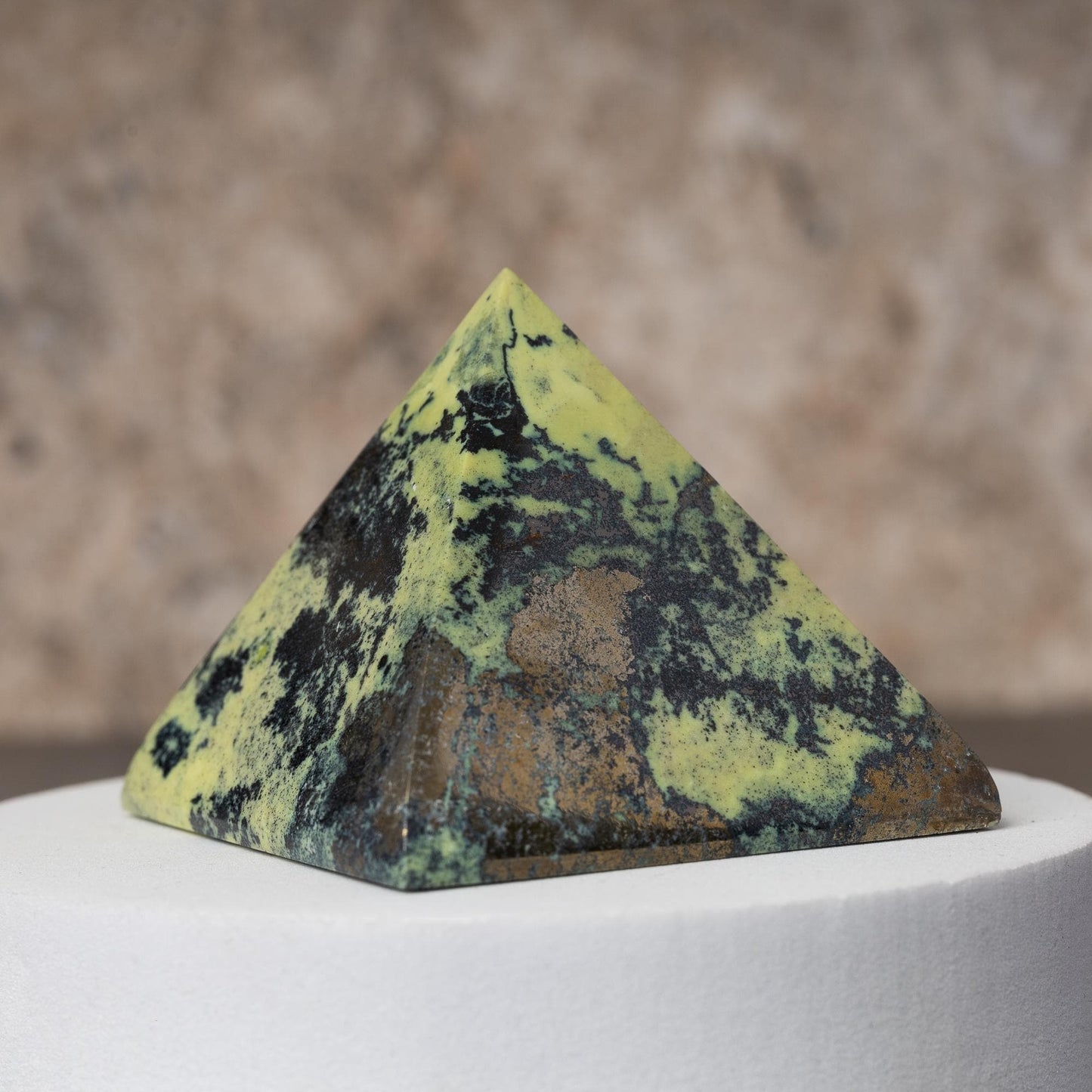 Serpentine with Pyrite Pyramid, Polished Serpentine Crystal Pyramid, Natural Stone Specimen, Crystal Decor & Gift