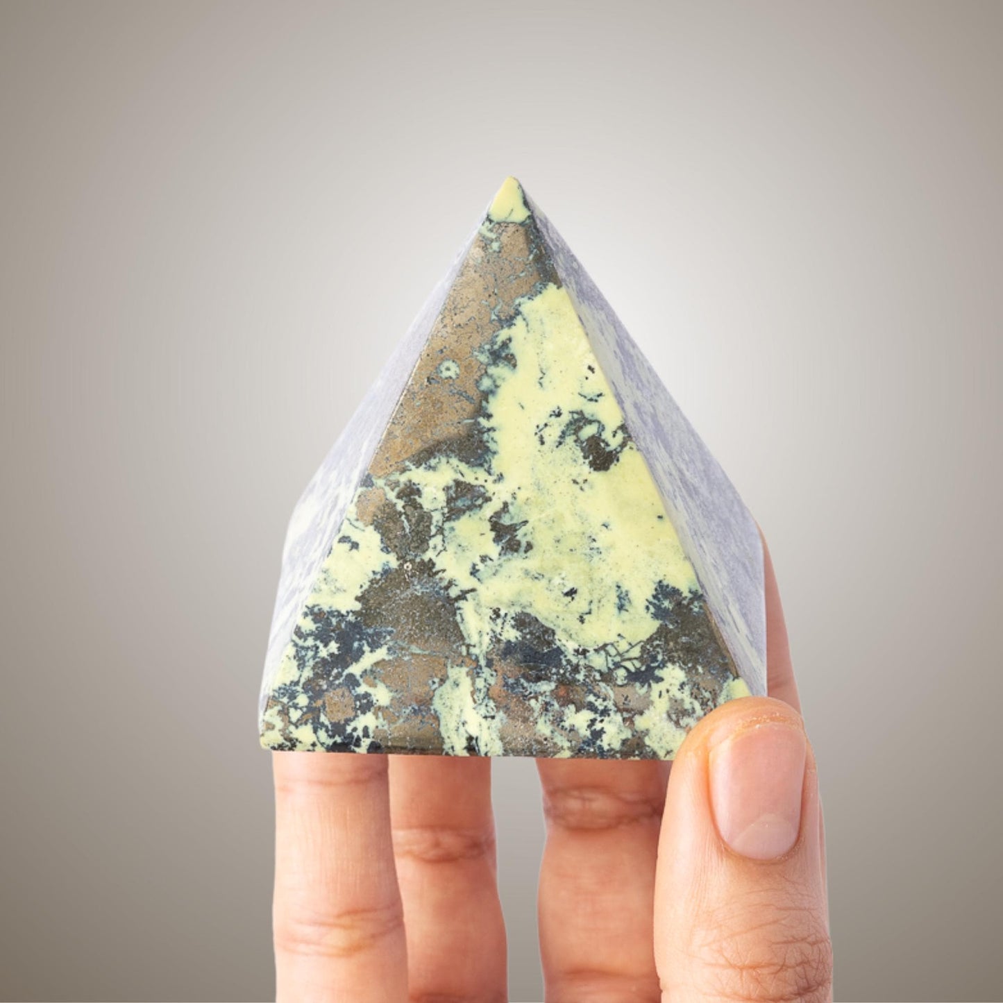 Serpentine with Pyrite Pyramid, Polished Serpentine Crystal Pyramid, Natural Stone Specimen, Crystal Decor & Gift