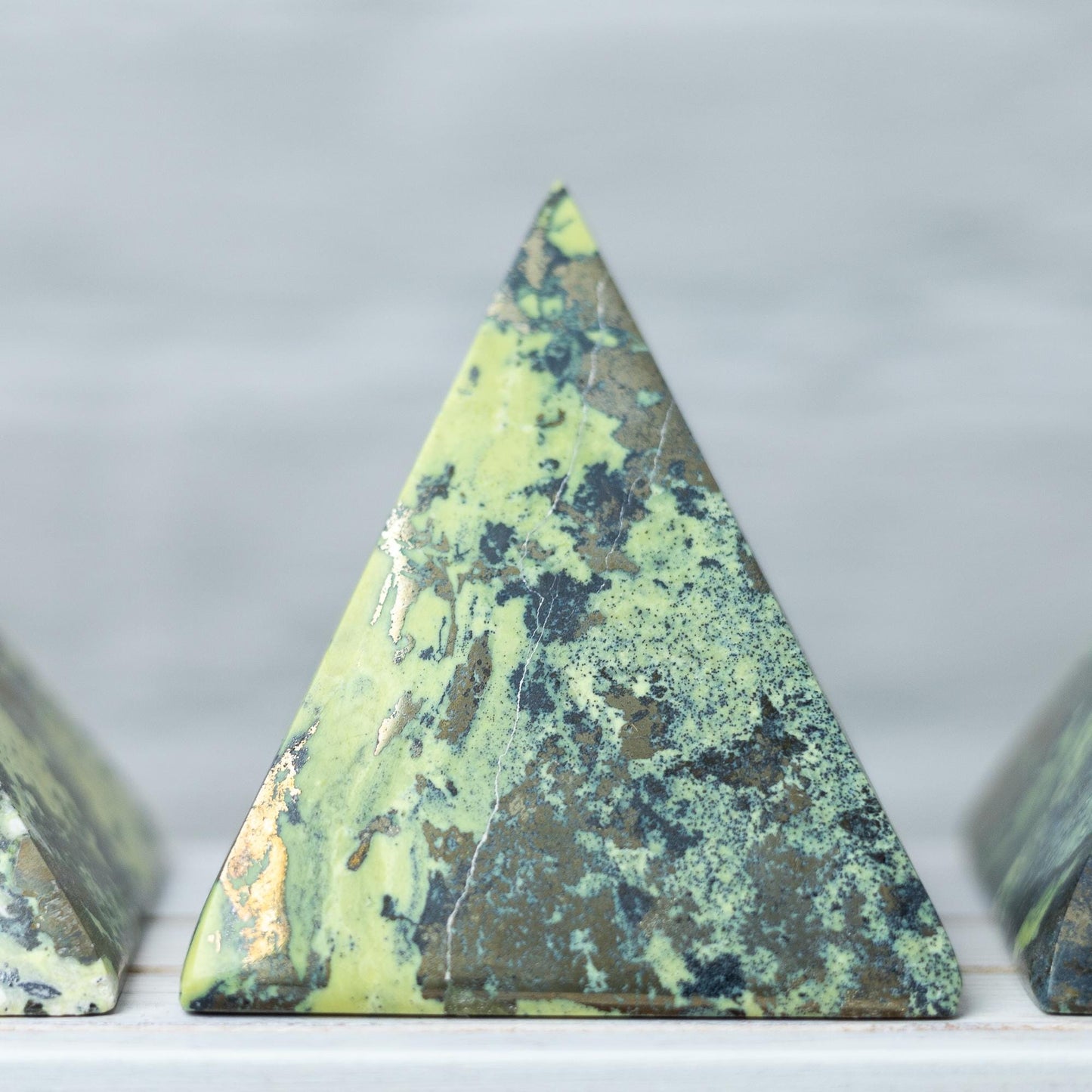 Serpentine with Pyrite Pyramid, Polished Serpentine Crystal Pyramid, Natural Stone Specimen, Crystal Decor & Gift