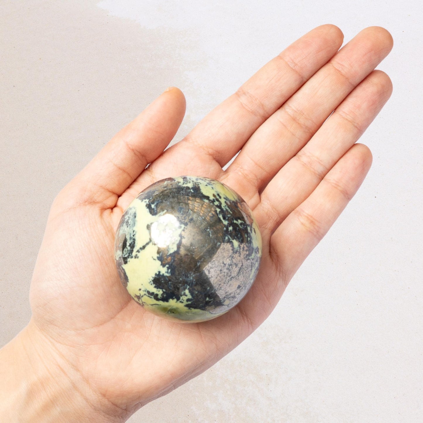 Serpentine with Pyrite Sphere with Wooden Stand, Polished Serpentine Crystal Ball, Natural Stone Specimen, Crystal Decor & Gift, Choose Size