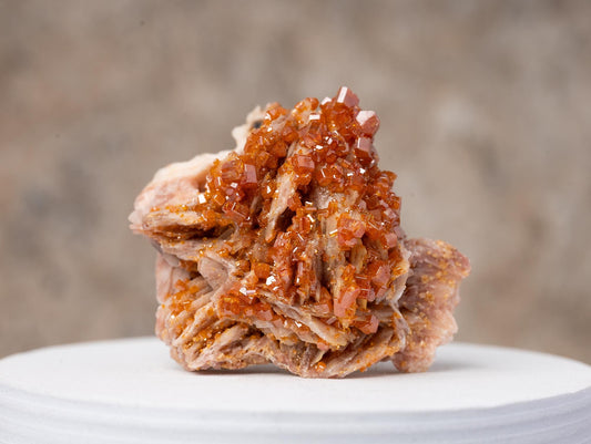 Vanadinite on Barite Crystal Specimen, Natural Mineral Cluster for Display, Red Hexagonal Crystals on White Matrix, Crystal Decor & Gift