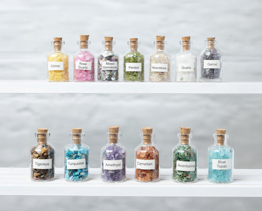 Crystal Chip Bottles, Mini Gemstone Chips in Glass Jar, Jewelry Making, Resin Art, Craft Supply, Crystal Gift