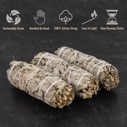 White Sage Smudge Stick – 4” Sage Bundle for Home Cleansing, Energy Healing, Meditation, Reiki, and Clearing Negative Energy- Includes Smudging Guide