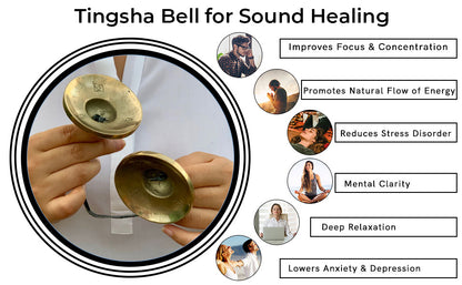 Tingsha Bells with 7 Chakra Crystal Set, Zipper Gift Case for Tingsha Cymbals, Meditating Gifts, Sound Healing, Chakra Healing, Reiki Tool