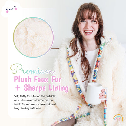 Llama Wearable Hooded Blanket - Cozy Oversized Blanket Hoodie with Claws Hand Gloves - Plush Flurry Fleece & Sherpa Hoodie - Gift for Women, Adults, and Kids