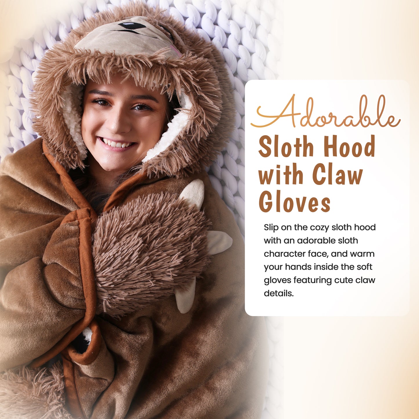 Sloth Wearable Hooded Blanket with Pendant Necklace - Cozy Oversized Blanket Hoodie with Claws Hand Gloves- Gift for Women, Adults and Kids