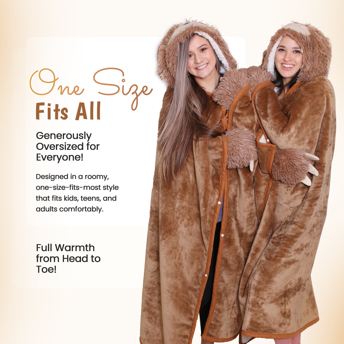 Sloth Wearable Hooded Blanket with Pendant Necklace - Cozy Oversized Blanket Hoodie with Claws Hand Gloves- Gift for Women, Adults and Kids