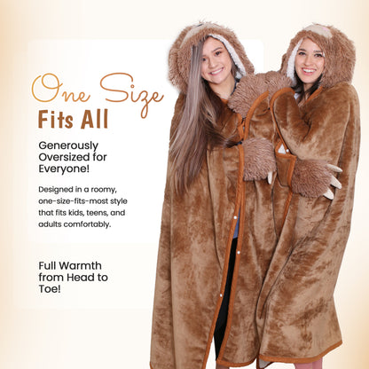 Sloth Wearable Hooded Blanket with Pendant Necklace - Cozy Oversized Blanket Hoodie with Claws Hand Gloves- Gift for Women, Adults and Kids
