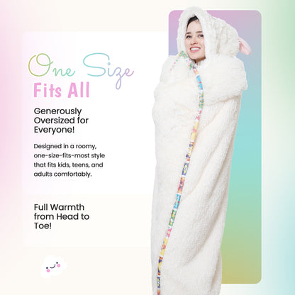 Llama Wearable Hooded Blanket - Cozy Oversized Blanket Hoodie with Claws Hand Gloves - Plush Flurry Fleece & Sherpa Hoodie - Gift for Women, Adults, and Kids