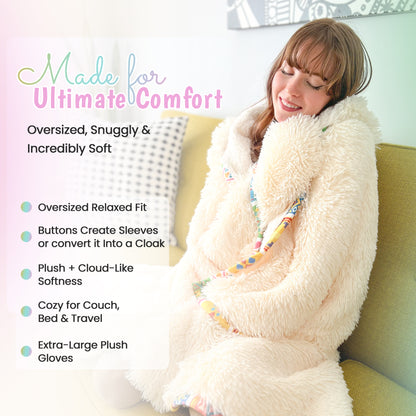 Llama Wearable Hooded Blanket - Cozy Oversized Blanket Hoodie with Claws Hand Gloves - Plush Flurry Fleece & Sherpa Hoodie - Gift for Women, Adults, and Kids