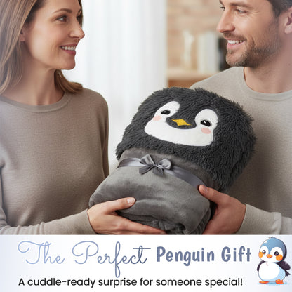 Penguin Wearable Hooded Blanket - Warm & Cozy Oversized Blanket Hoodie with Hand Gloves- Penguin Hoodie Blanket Gift for Women, Adults, Kids